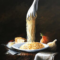 Plating Pasta  -  18 x 24   Acrylic on canvas. SOLD