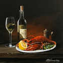 Wine & Lobster  -  12 x 12   Acrylic on canvas   Private Collection